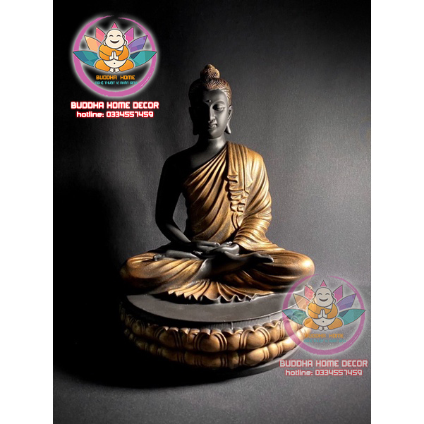 Bổn sư Thích Ca cao 34 cm đồng cổ vàng- đen
