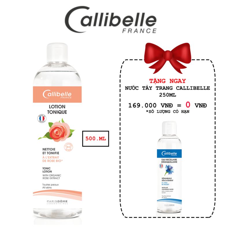 Nước hoa hồng Callibelle giúp làm sạch da và se khít lỗ chân lông 500ml