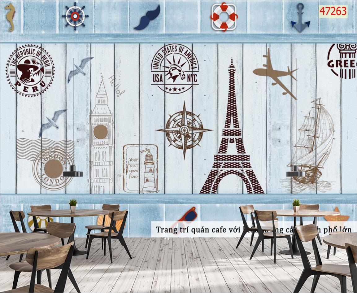 Tranh dán tường 3D trang trí quán cafe trà sữa trà chanh chất liệu ...