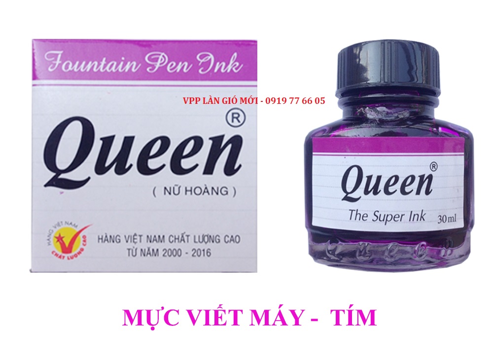 Mực Queen Tím - Mực bút máy Queen lọ 30ml VPP Làn Gió Mới
