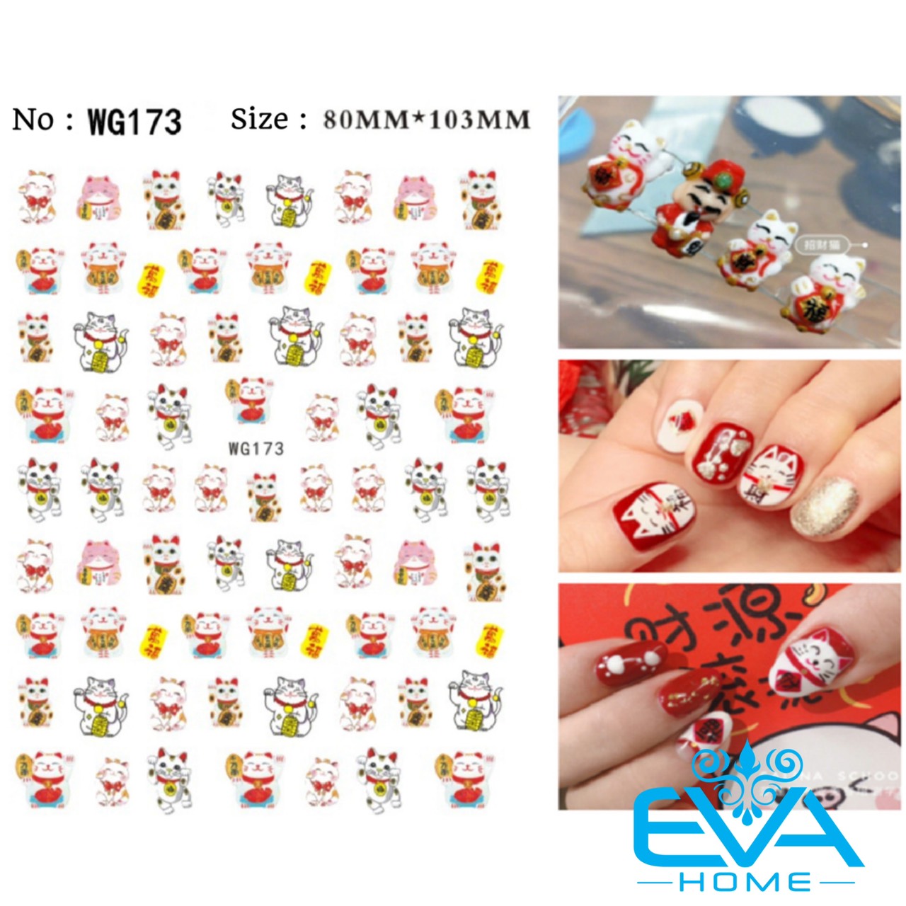 [HCM]Miếng Dán Móng Tay 3D Nail Sticker Tráng Trí Hoạ Tiết Tết Mèo Thần Tài EB069