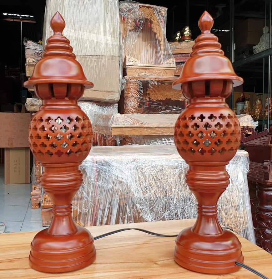 [HCM]Cặp đèn thờ gỗ xà cừ cao 36 cm loại 1 rất đẹp