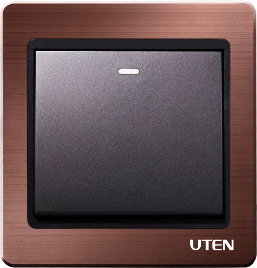 Công tắc ổ cắm Uten A5 màu nâu gỗ mặt vuông