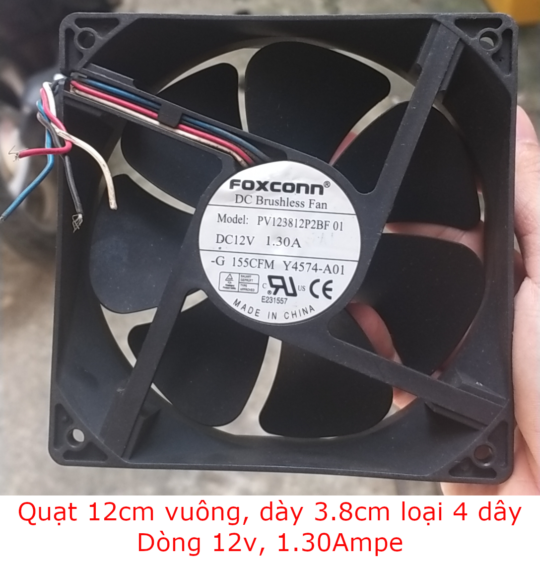 Fan quạt cũ tháo máy server 12cm vuông dày 3.8cm tản nhiệt máy tính hiệu Nidec, Delta, FOXCON dòng điện 12v, ampe 0.9-2.7A