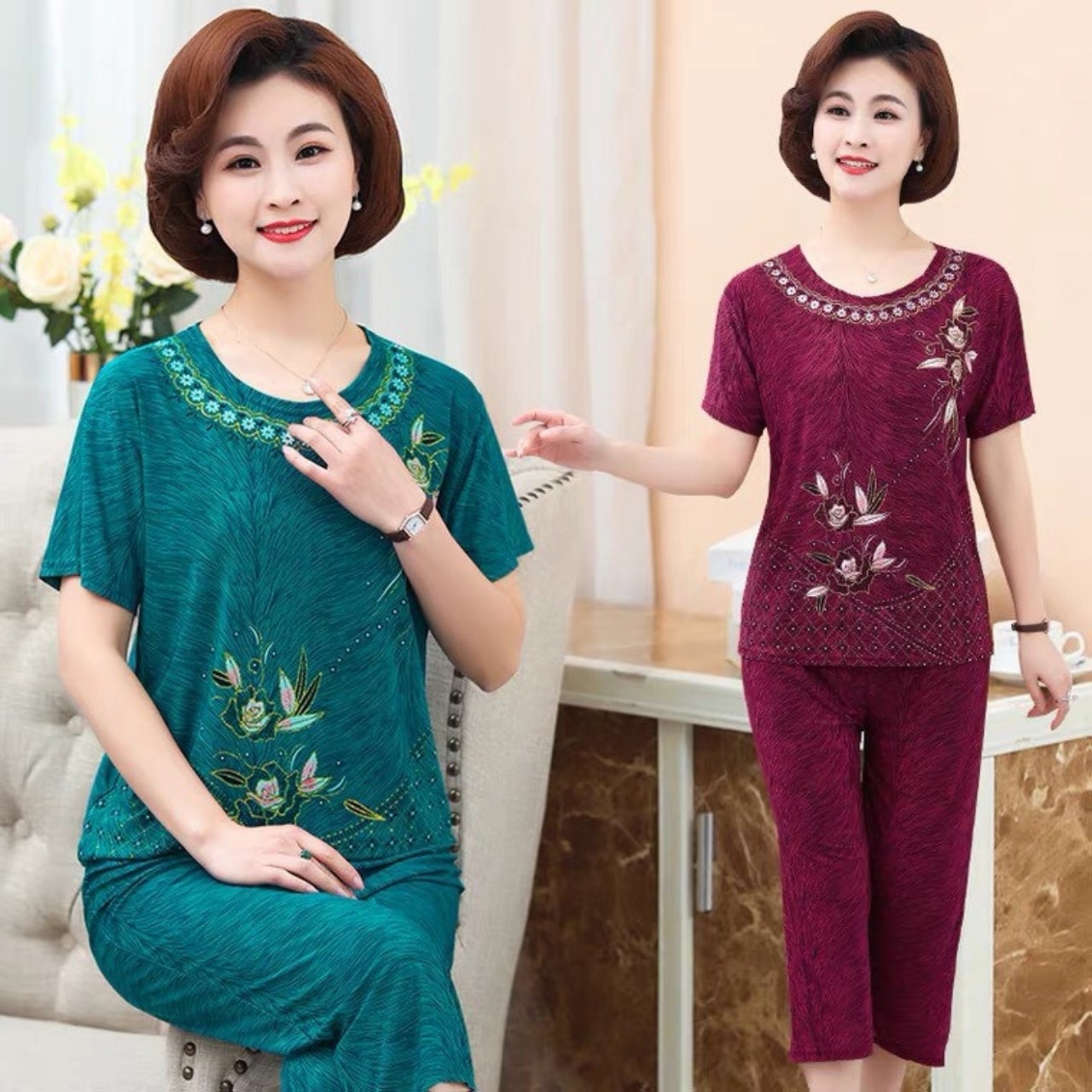 Đồ ngủ nữ trung niên-đồ bộ mặc nhà nữ