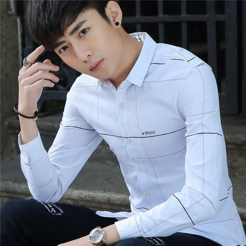 Áo sơ mi nam tay dài phối chữ Mã KLB707 thời trang hàng quốc cao cấp THE MIX-UP SHOP