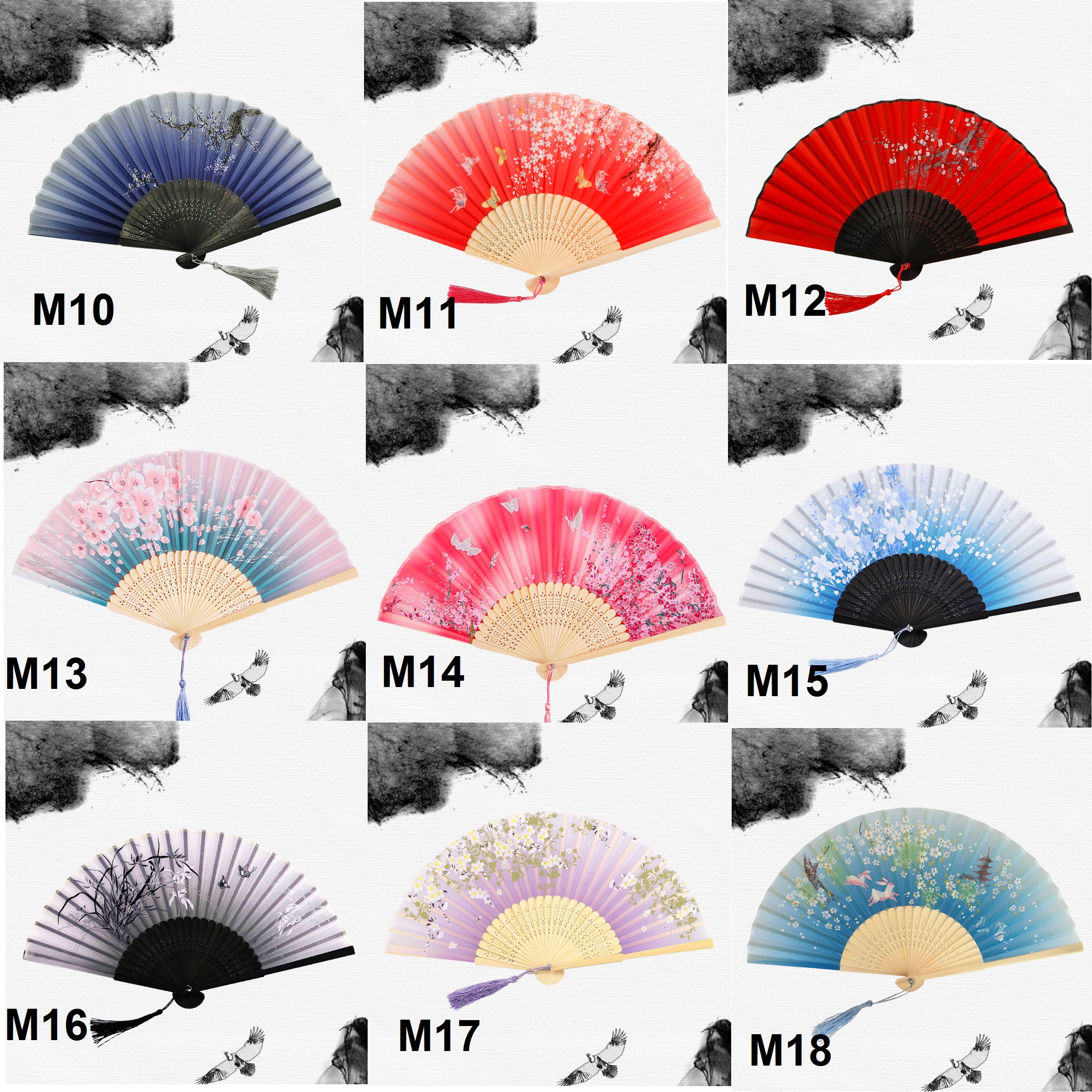 [HCM]Quạt Cầm Tay Xếp Nan Trúc Vải Lụa Cổ Phong M2