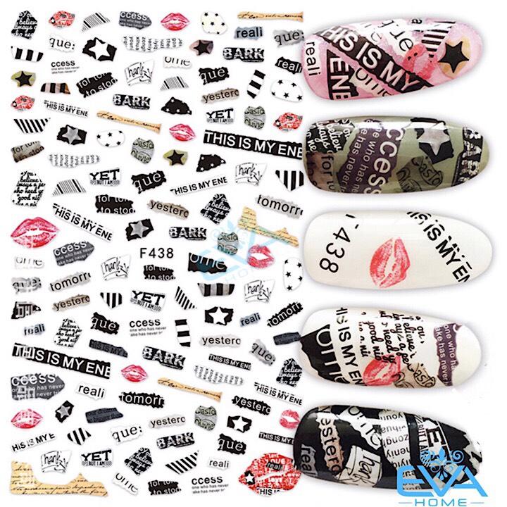 [HCM]Miếng Dán Móng Tay 3D Nail Sticker Tráng Trí Hoa Văn Hoạ Tiết Chữ Viết Alphabet F438
