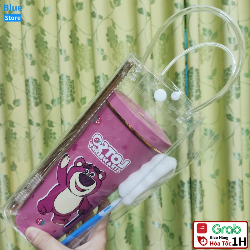 Cốc Giữ Nhiệt Gấu Dâu Lotso 750ml Chất liệu Inox 304 Giữ Nhiệt 8-10 Tiếng, Ly giữ Nhiệt Gấu Dâu Tặng Kèm Ống Hút