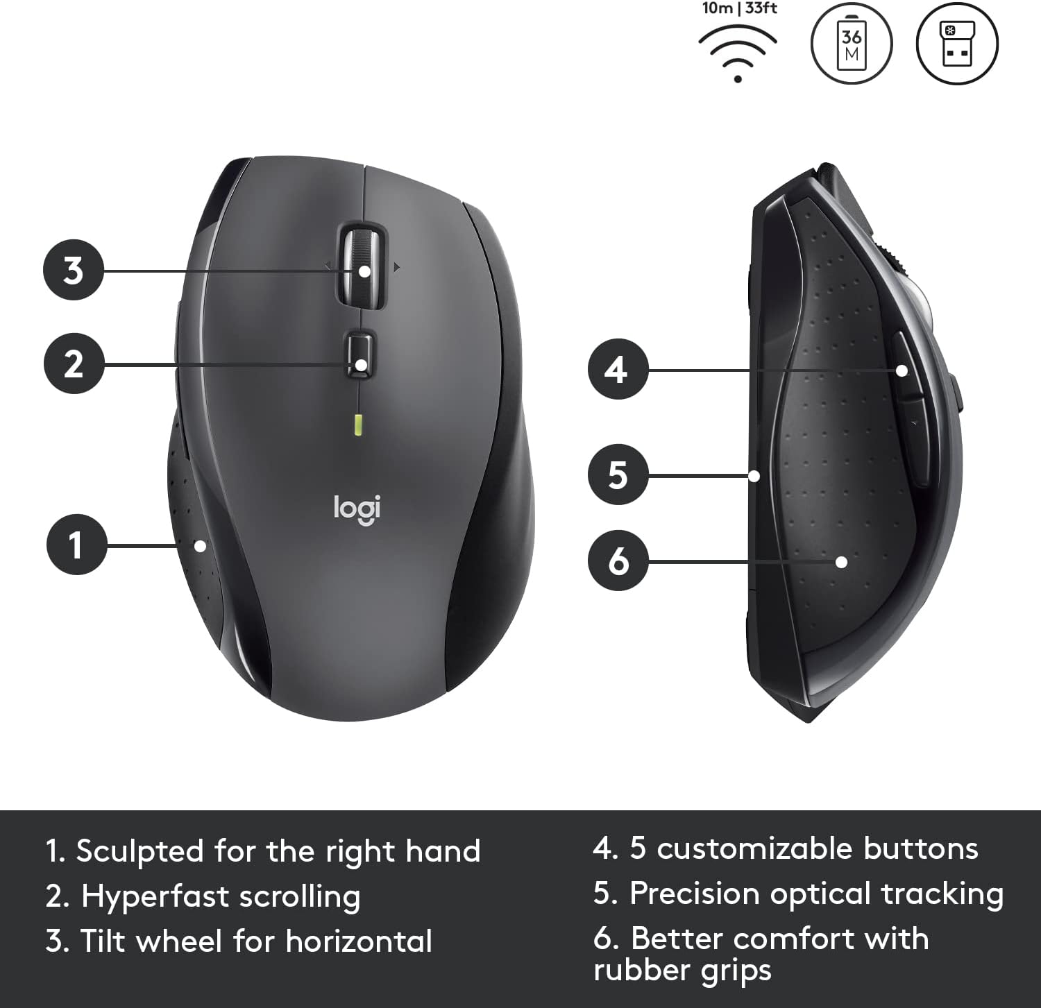 Chuột, Trackballs & Touchpad Logitech M705 Marathon (910-001935) Wireless Mouse