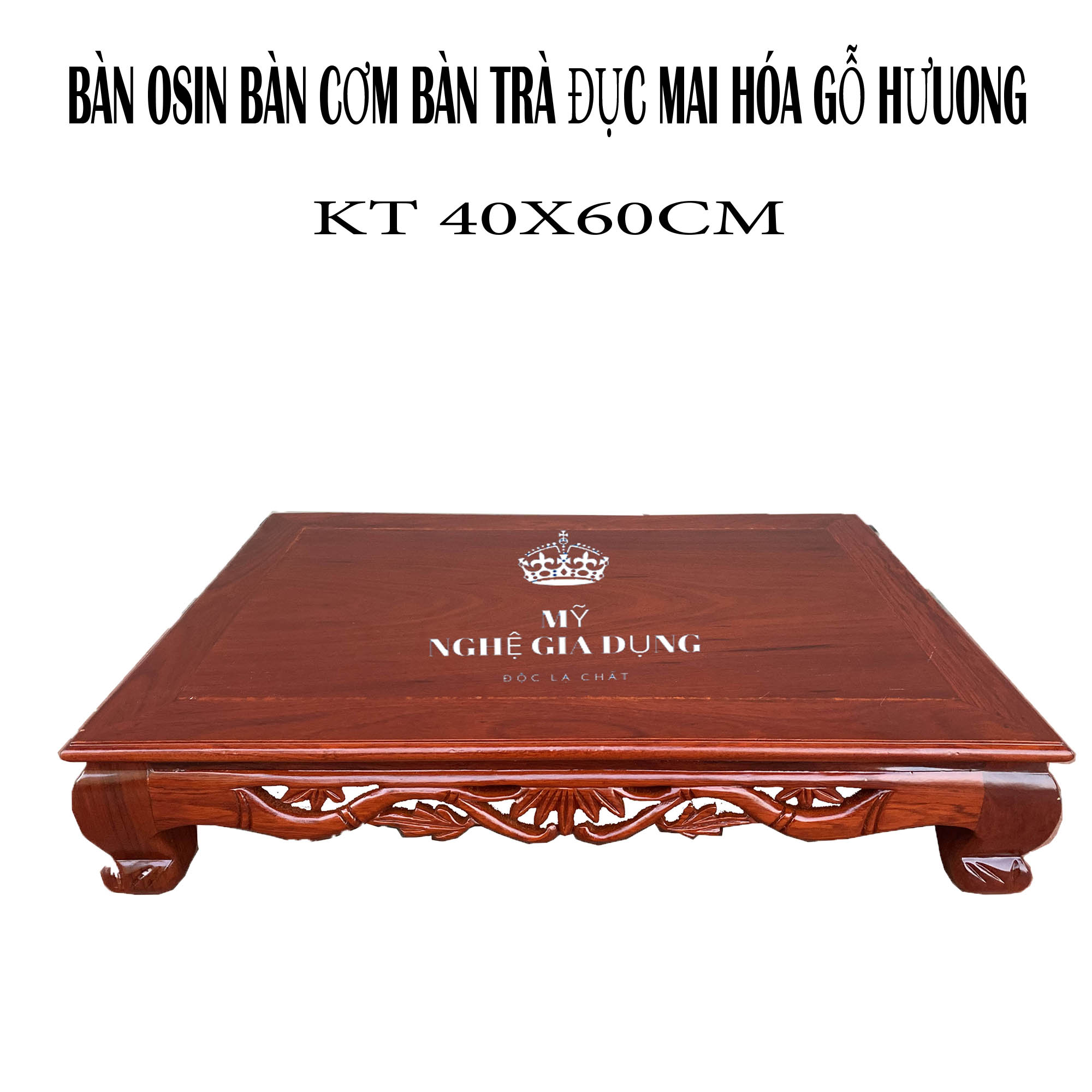 Bàn cơm đục trúc bàn osin bàn trà gỗ hương dài 60cm rộng 40cm cao 12cm