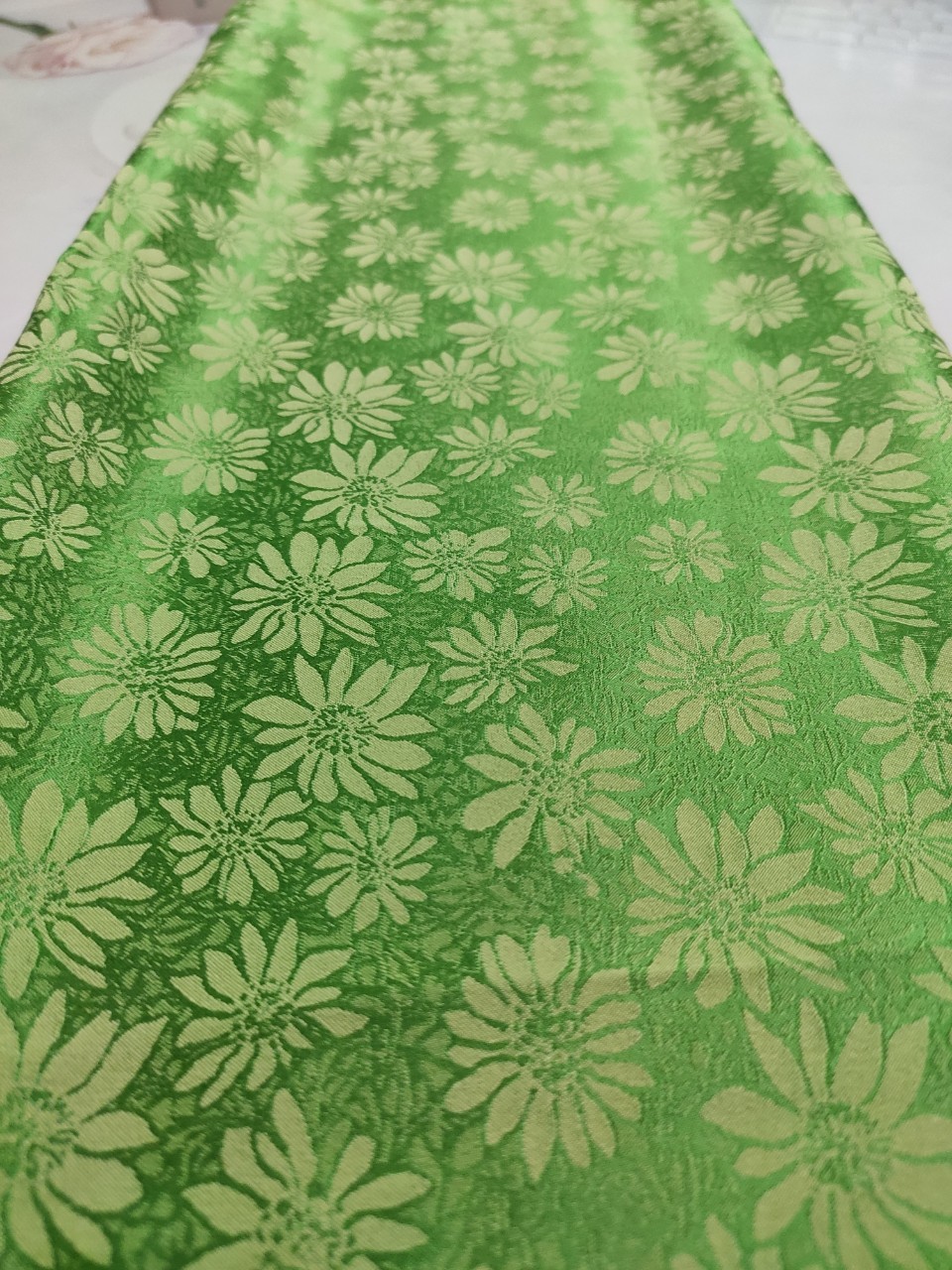 High-Quality Soft Silk Brocade Ao Dai Fabric with Woven Texture - Silk with Small Chrysanthemum Flowers