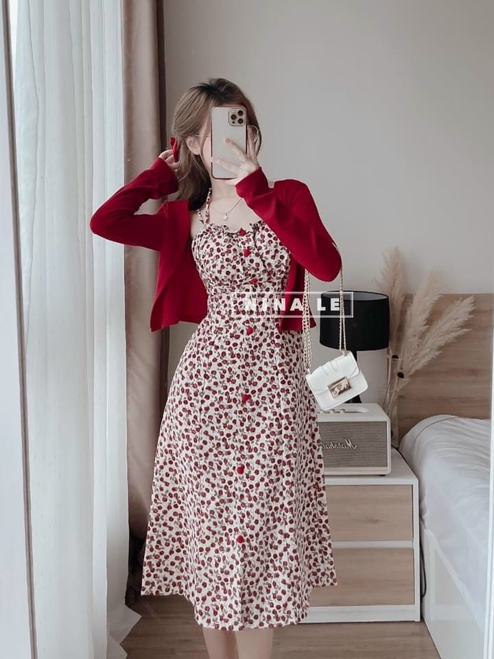 ĐẦM LỤA NÚT BỌC KÈM KHOÁC THUN GÂN SIÊU ĐẸP (CÓ HÌNH THẬT)