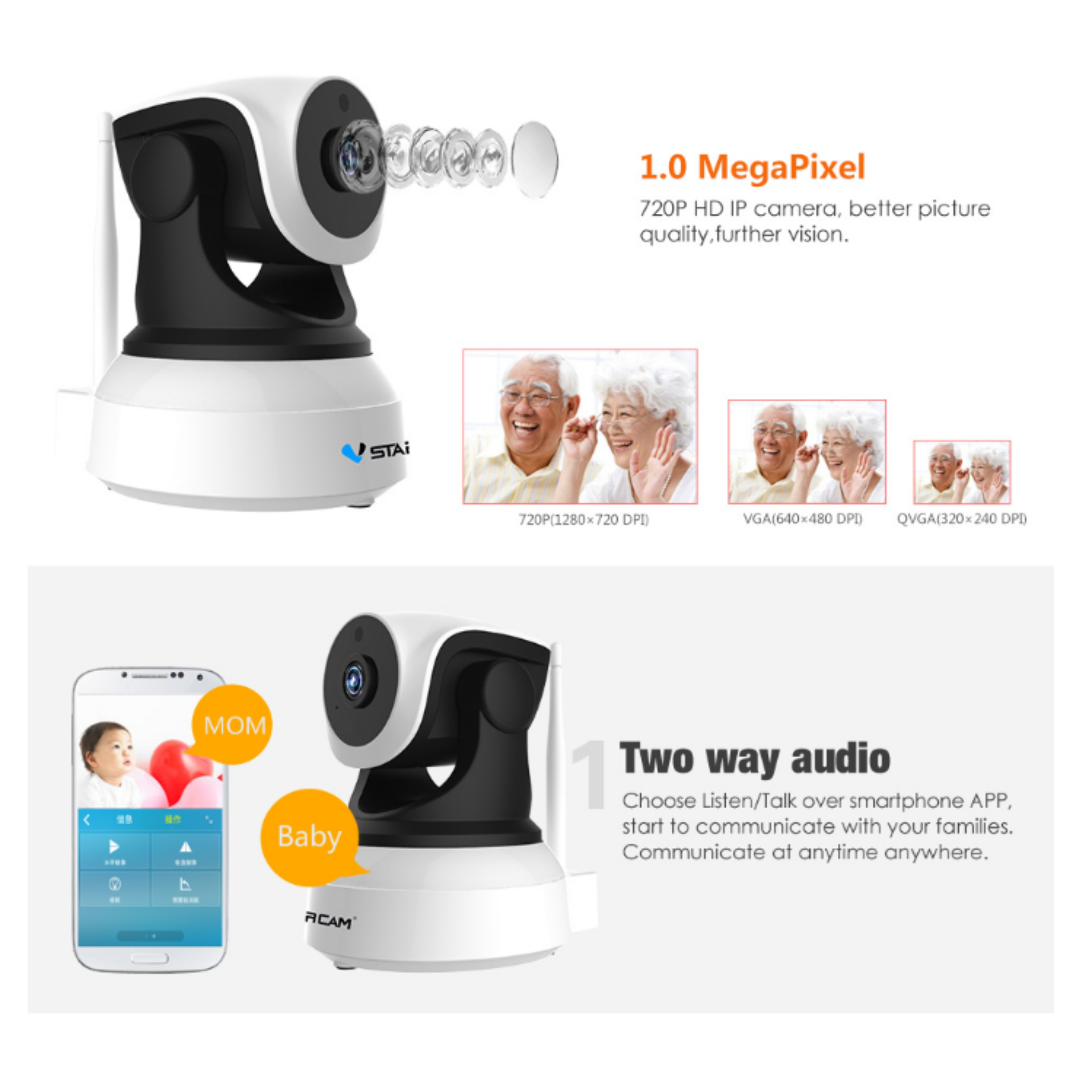 Camera  wifi ip C7824 720P  Vstarcam (Kèm thẻ 16GB Class10)