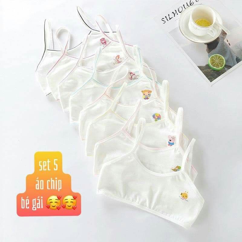 Set 5 áo lá mặc trong cho bé gái mới lớn (dưới 30kg)
