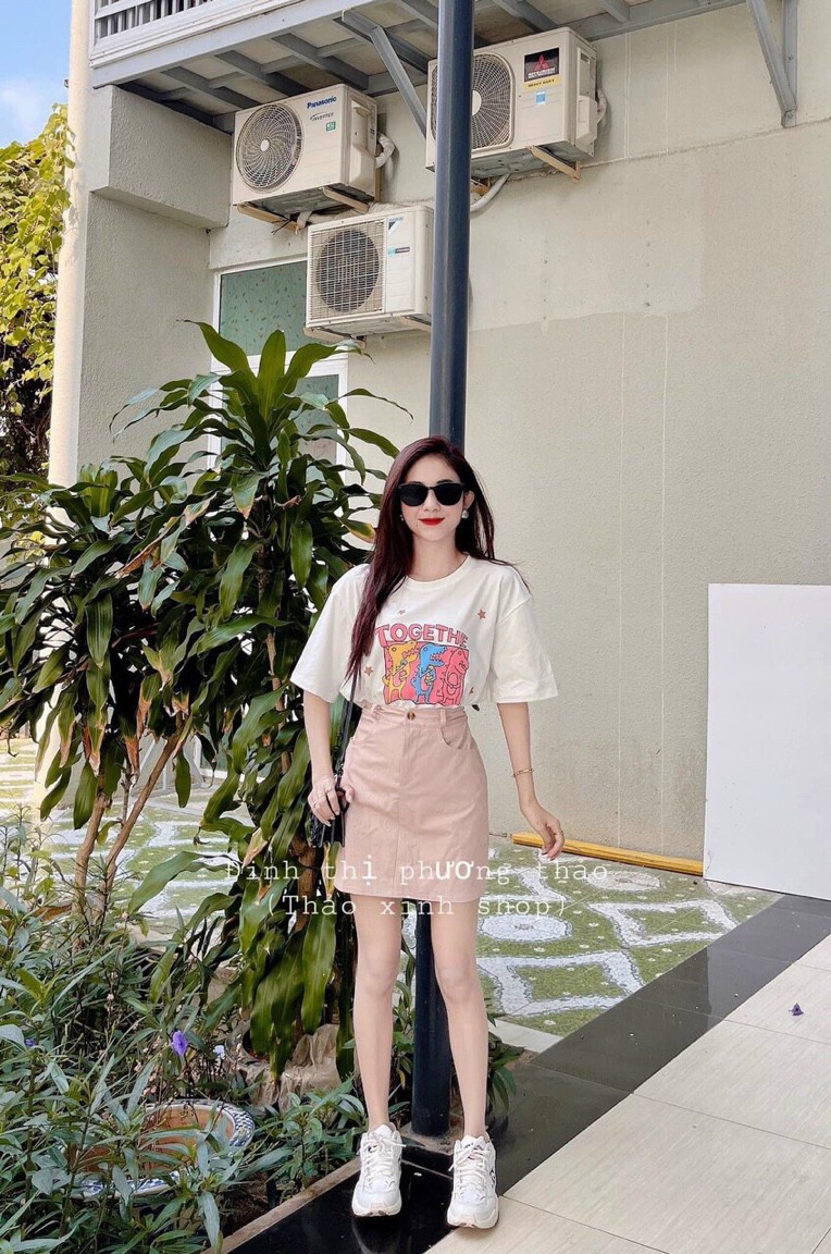 SET ÁO THUN UZZANG KÈM CHÂN  VÁY KAKI CHỮ A SIÊU ĐẸP , PHONG CÁCH DỄ THƯƠNG NĂNG ĐỘNG SIÊU HOT TREND