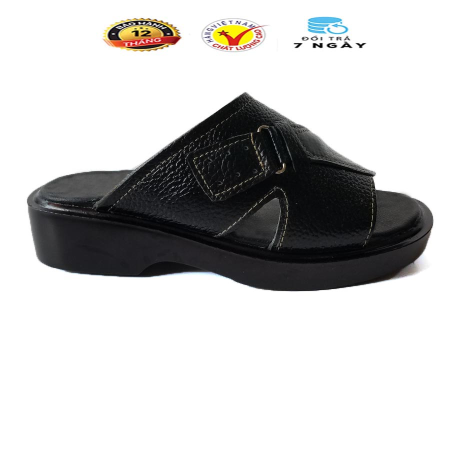 Dép da nam da bò thật cao cấp, dép nam đế cao da bò hkt shop dn696