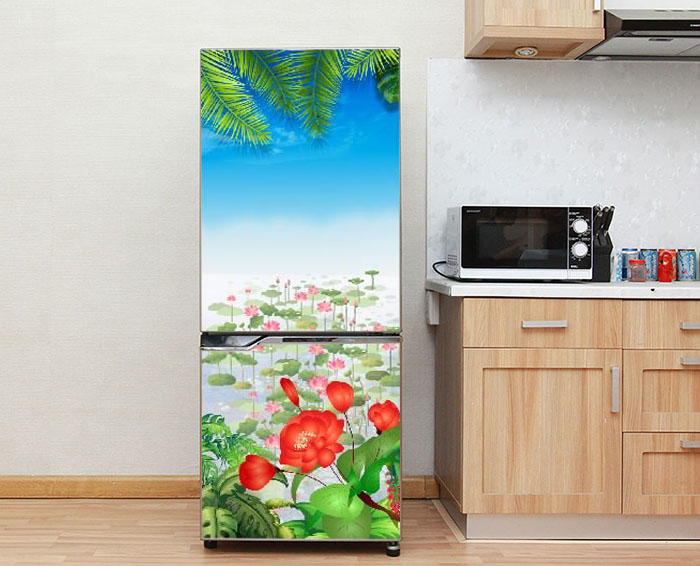 Decal dán tủ lạnh Hình Hoa Hải Đường và Sen - Chất liệu cao cấp
