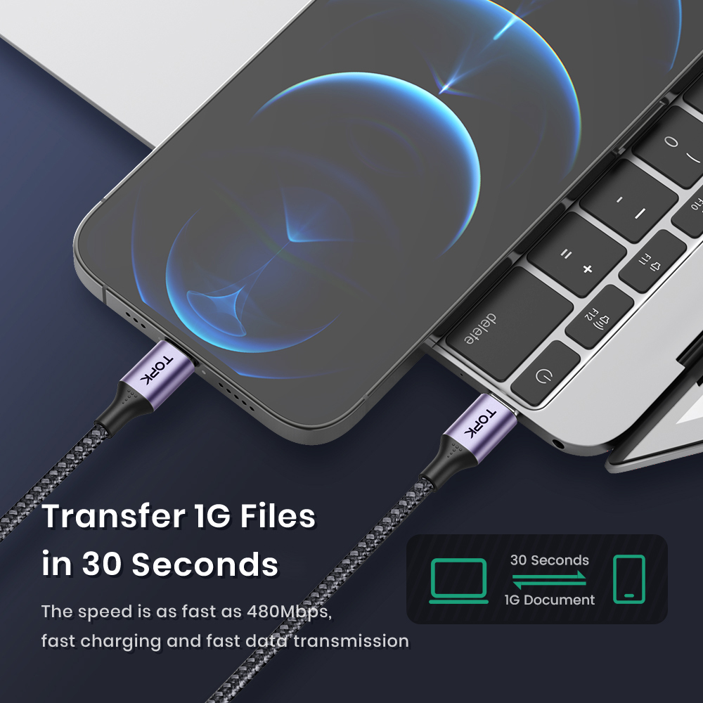 TOPK AP10 USB C to Lightning Cable Fast Charging Cable Data Sync Lightning Cable to USB Type C Charger Cord for iPhone 12 Pro Max/12 Mini/12/11 Pro Max/XS