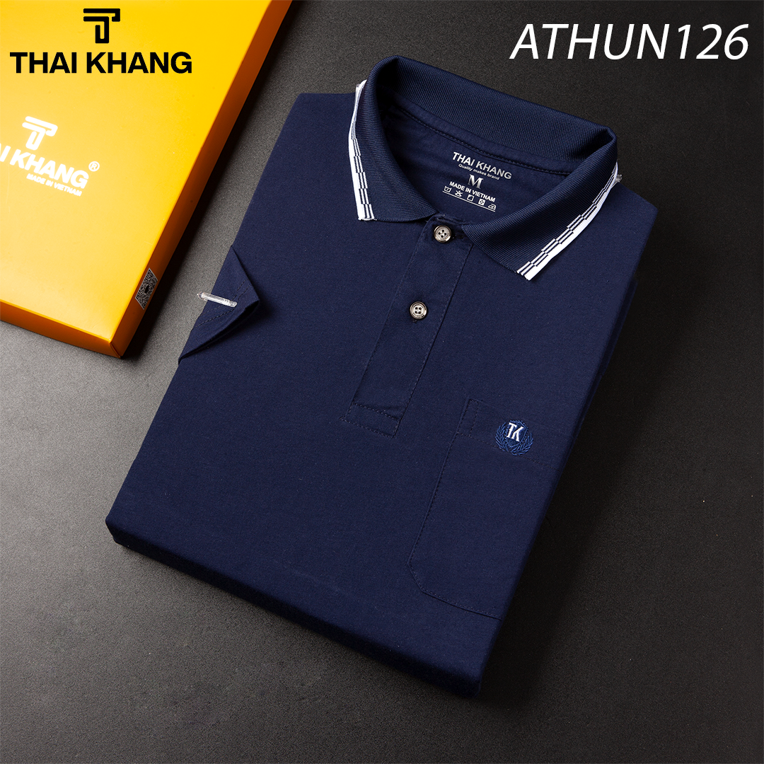 Áo thun nam trung niên Thái Khang vải cotton dày mềm mát loại áo thun nam sọc cổ sọc tay athun12