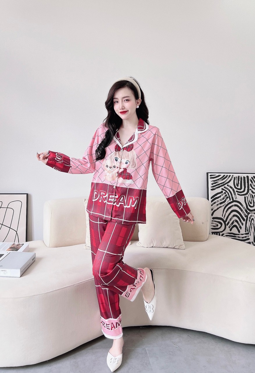 Bộ Pyjama lụa xước ánh kim cao cấp (free size: 45kg đến 65kg) HÀNG THIẾT KẾ MỚI.