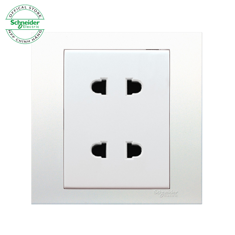 Bộ ổ cắm đôi 2 chấu 10A màu Trắng hoặc màu Xám Bạc, dòng vuông Vivace - Schneider Electric - KB426US2_WE_G19; KB426US2_AS_G19