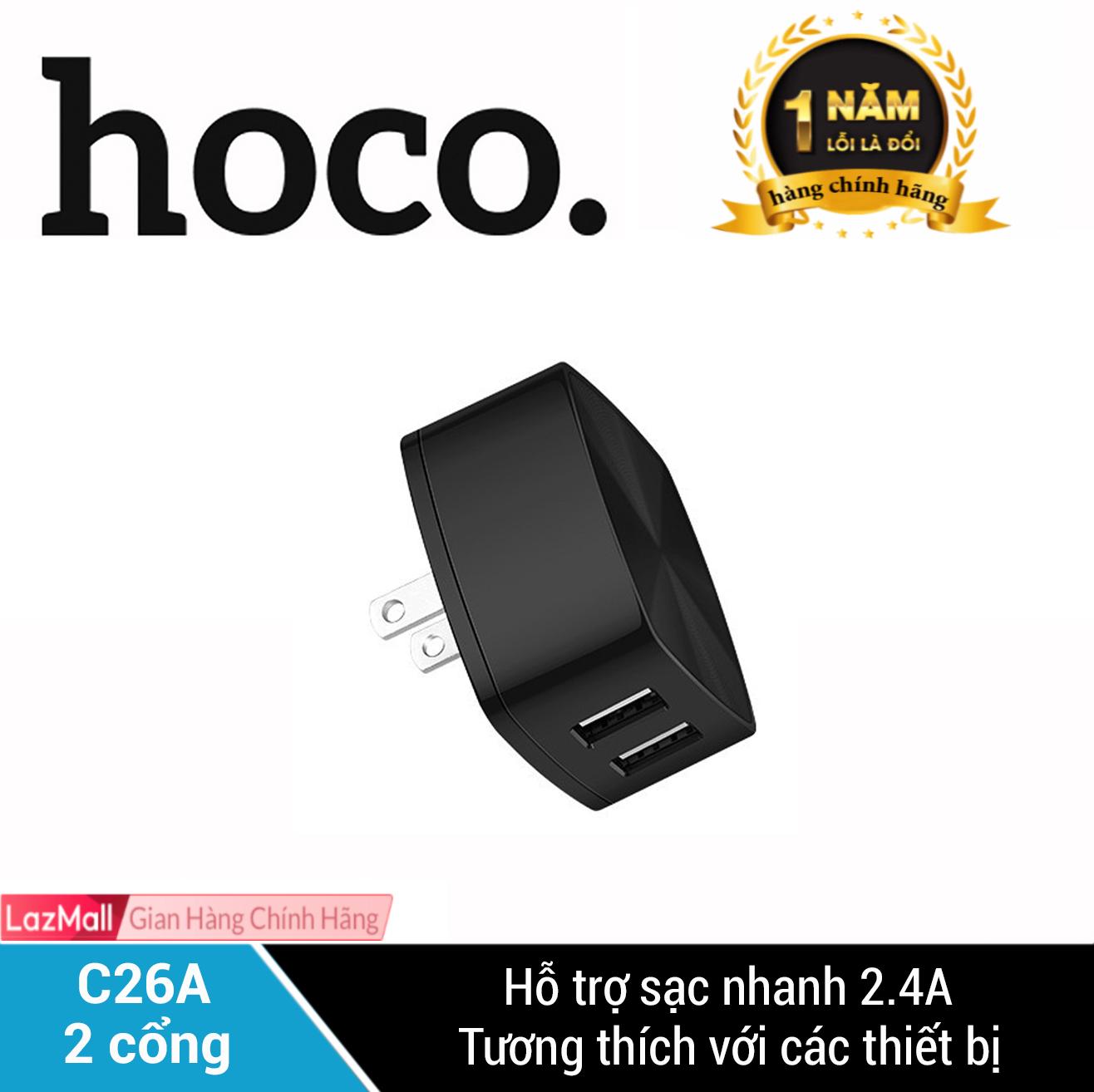 Củ sạc 2 cổng Hoco C73 ( 2xUSB ) sạc nhanh 5V/2.4A, tương thích với nhiều dòng thiết bị