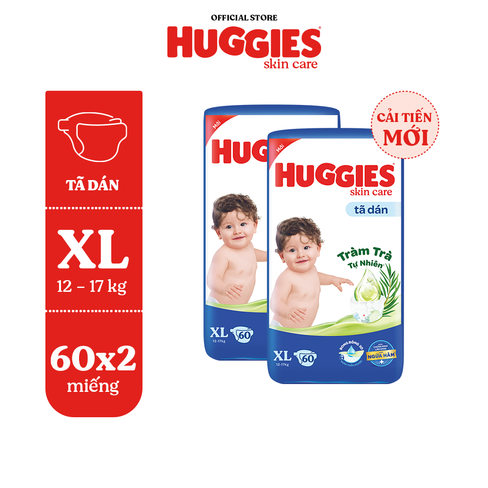 Combo 2 Tã/bỉm dánHuggies Skincare Super Jumbo M76+3/L68/XL60/XXL54