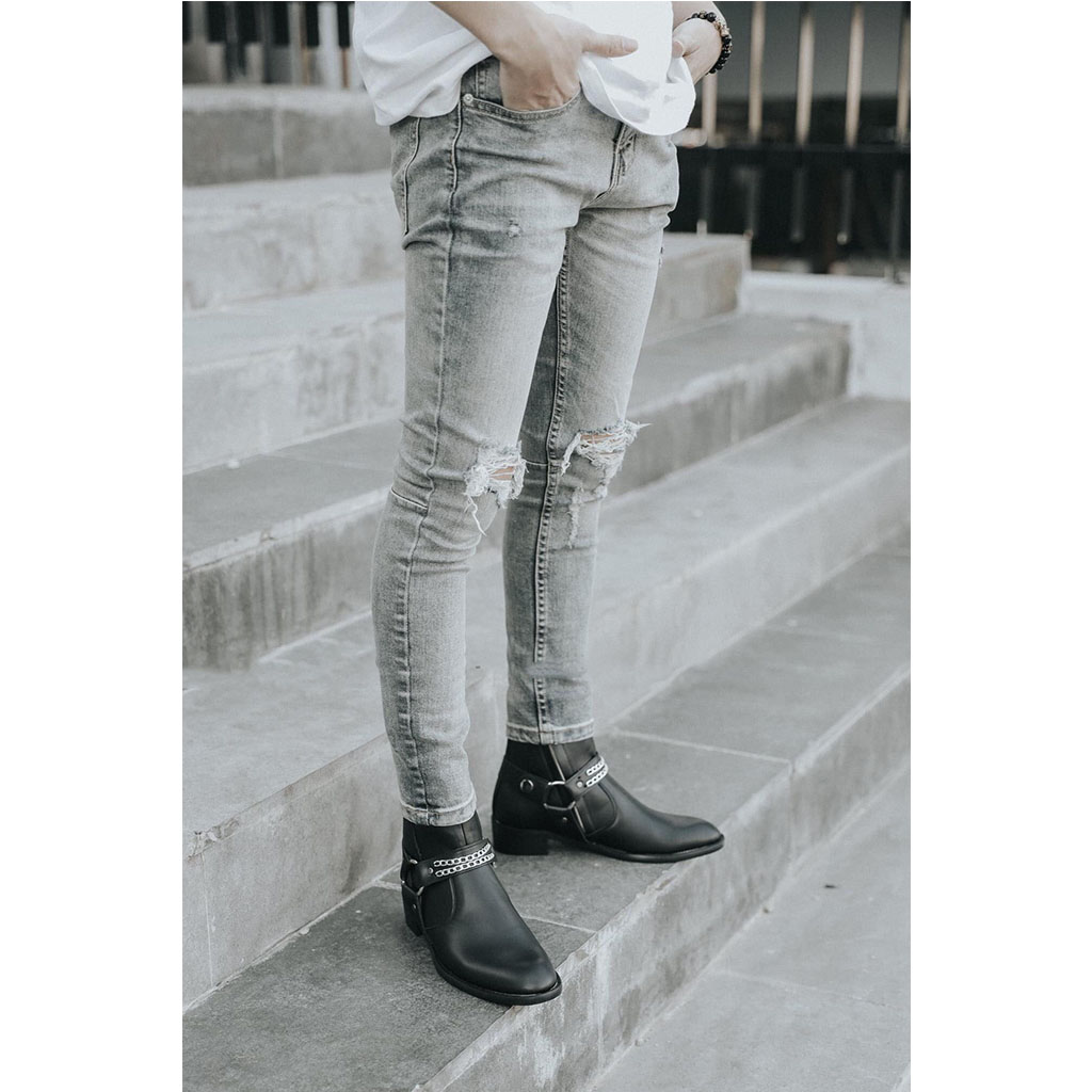 Giày Da Harness Boots Da bò Đế Cao Su Cao Cấp