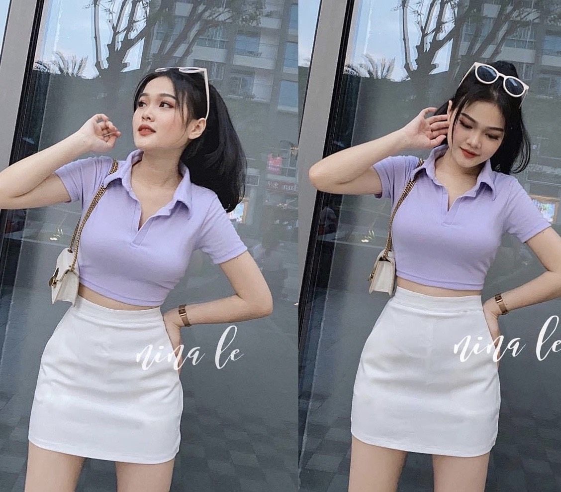MẪU MỚI ÁO THUN CỔ BẺ DÁNG CROPTOP