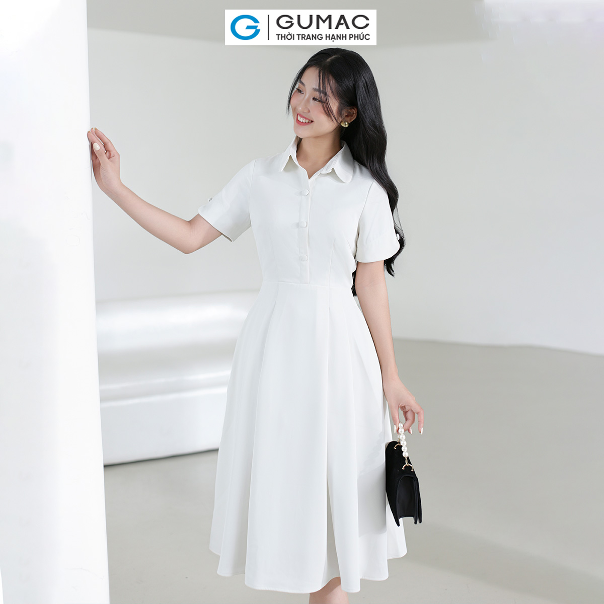 Đầm nữ A xòe xếp ly thời trang GUMAC DE03043