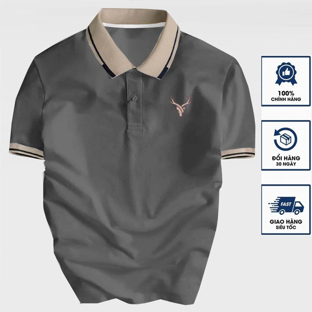 Áo thun Polo nam thêu Logo DEER vải thun cotton 4 chiều co giãn cực kỳ sang trọng