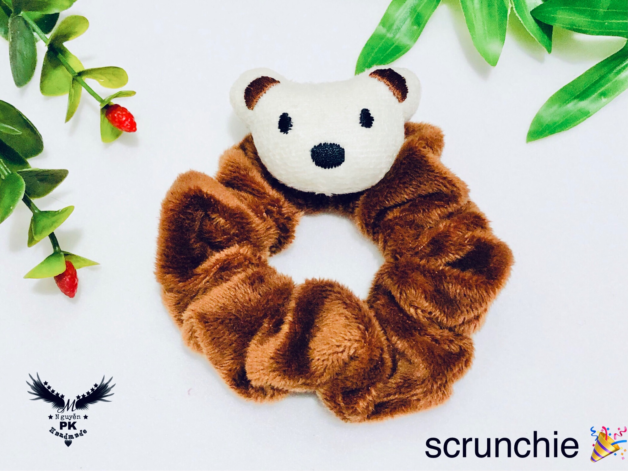 Dây cột tóc (scrunchie) hoạt hình gấu nhiều màu vải lông