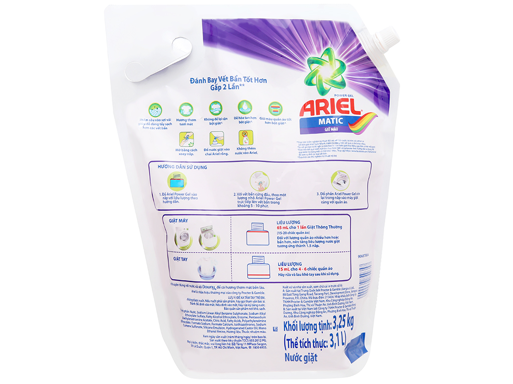 Nước giặt Ariel Matic giữ màu 3.25kg