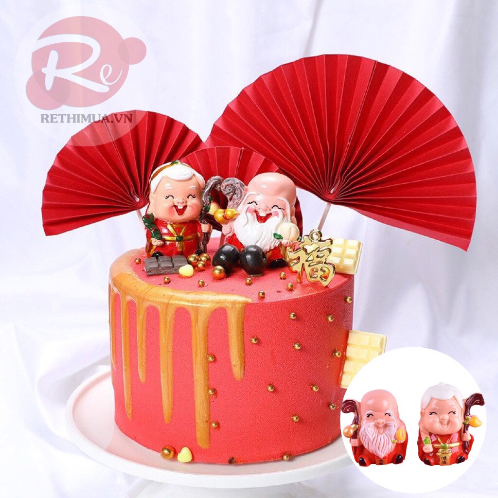 Tượng ông thọ bà thọ - Trang trí bánh sinh nhật bánh kem