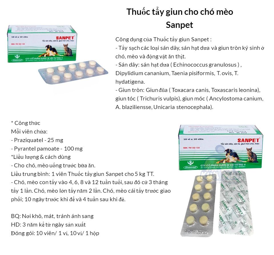 Thuốc tẩy giun cho chó mèo SanPet ( 1 viên lẻ)