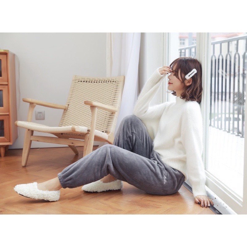 Quần Nỉ Bông Nữ Lông Cừu Freesize Siêu Ấm.