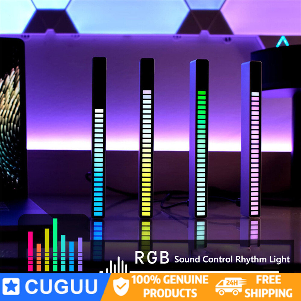 Cuguu multicolor sound control light USB/rechargeable battery app control 32 led computer car activated audio sensor strip lights