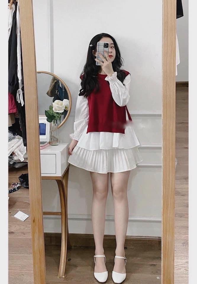ÁO SƠ MI TRẮNG MIX ÁO GILE ĐỎ