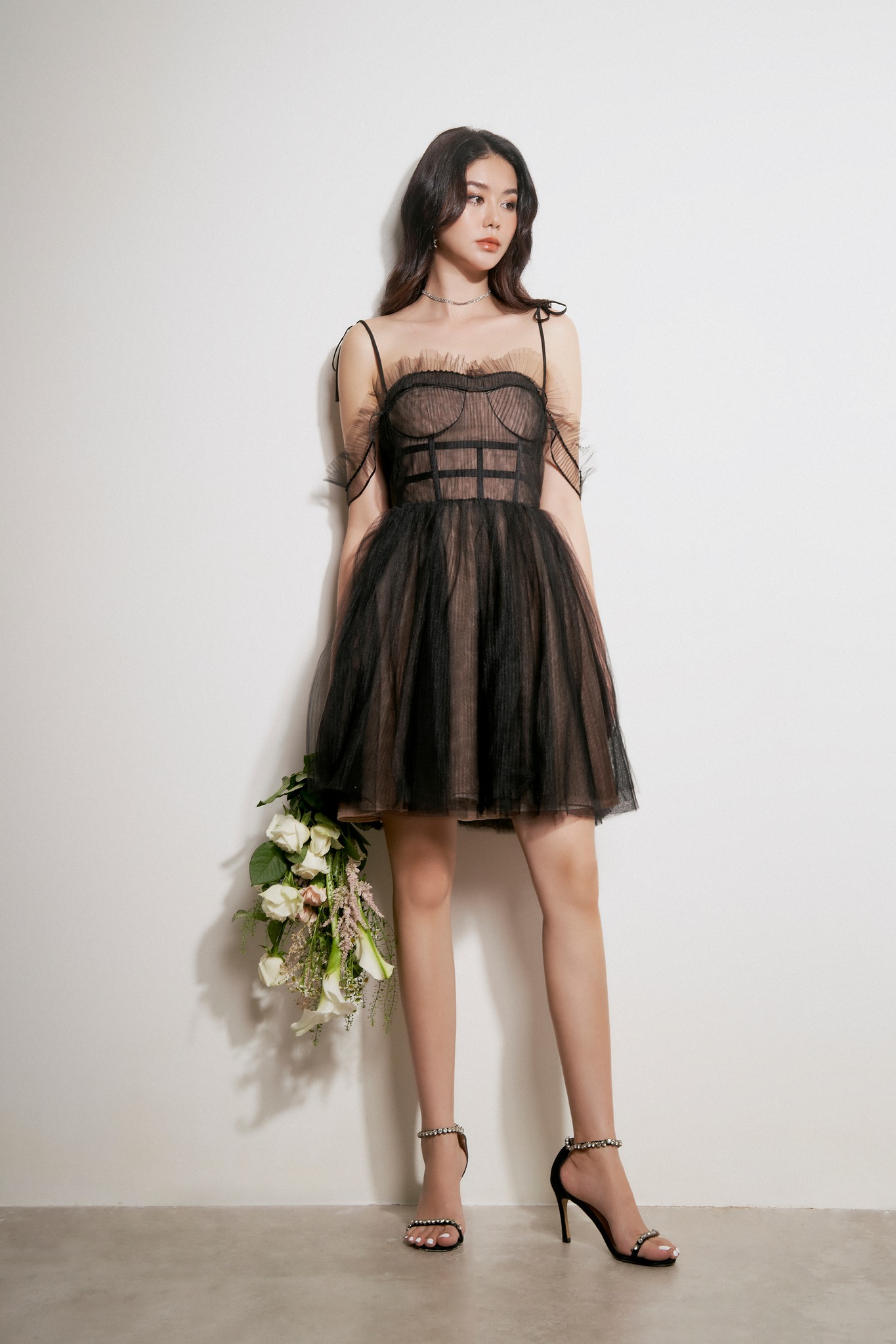 MAVEN - Váy xoè cúp ngực phối lưới Tery