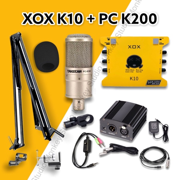 Bộ Combo Mic Thu Âm Hát Livestream Soundcard XOX K10 2020 & Mic TAKSTAR PC K200 BH 1 NĂM Thu Âm Điện Thoại Máy Tính