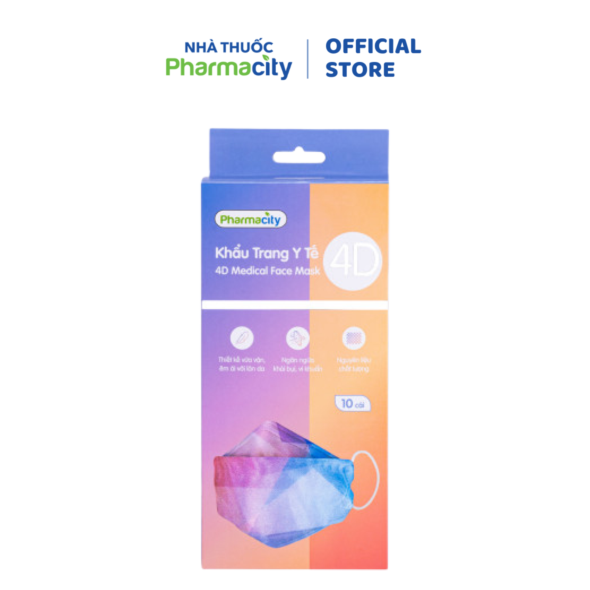 Khẩu trang Pharmacity màu sắc 4D - Mixed color (Hộp 10 cái)