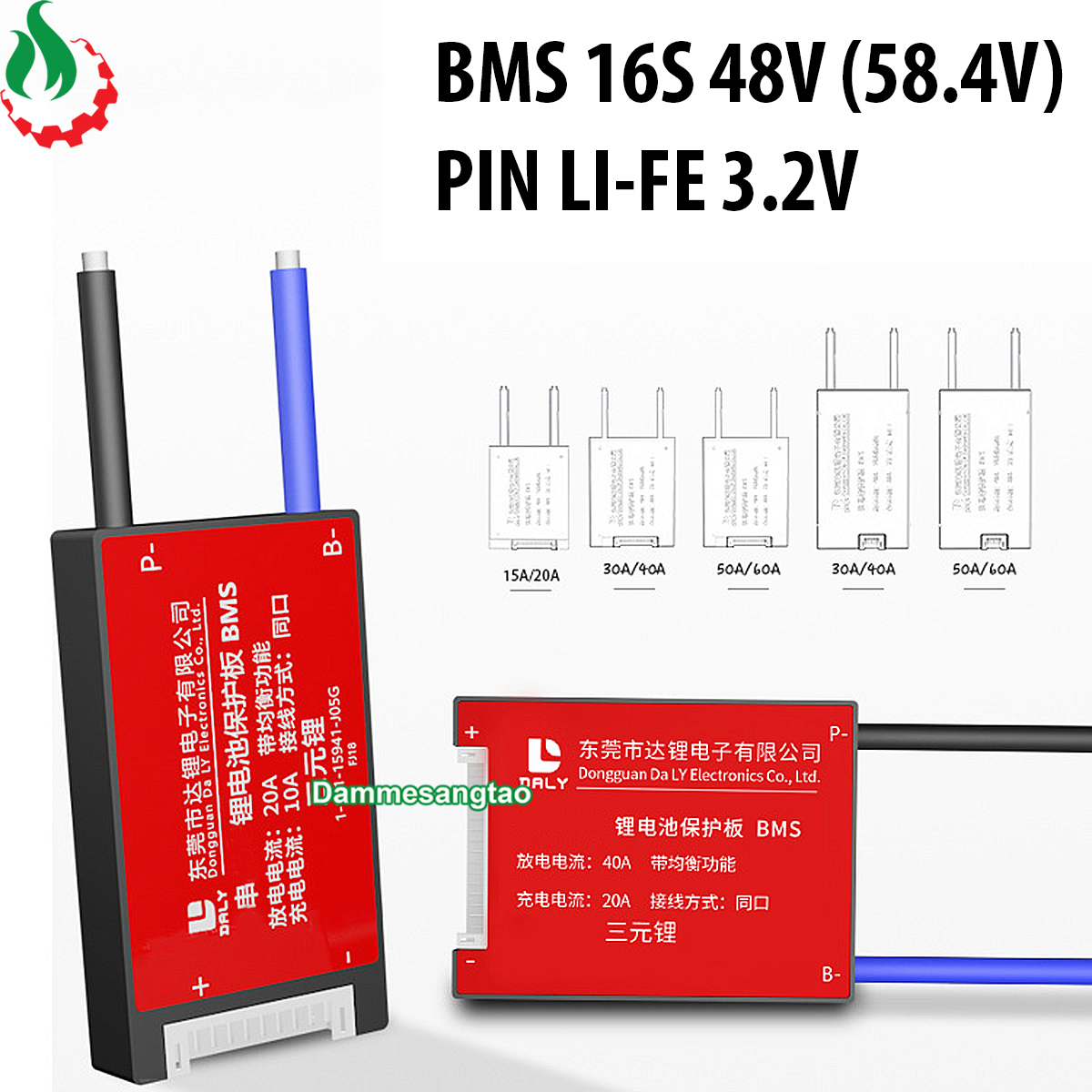 Mạch 16S 48V (58.4V) Daly bảo vệ pin sắt Li-Fe 3.2V xe điện