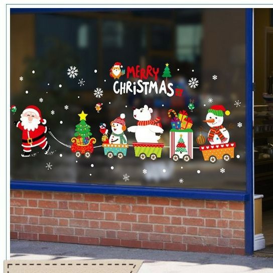 Decal trang trí noel - ông già noel kéo xe lửa - Trang trí 2021