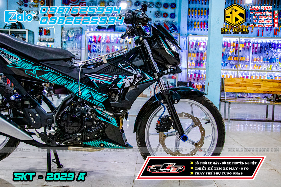 tem rời xe raider 150 đen xanh king drag