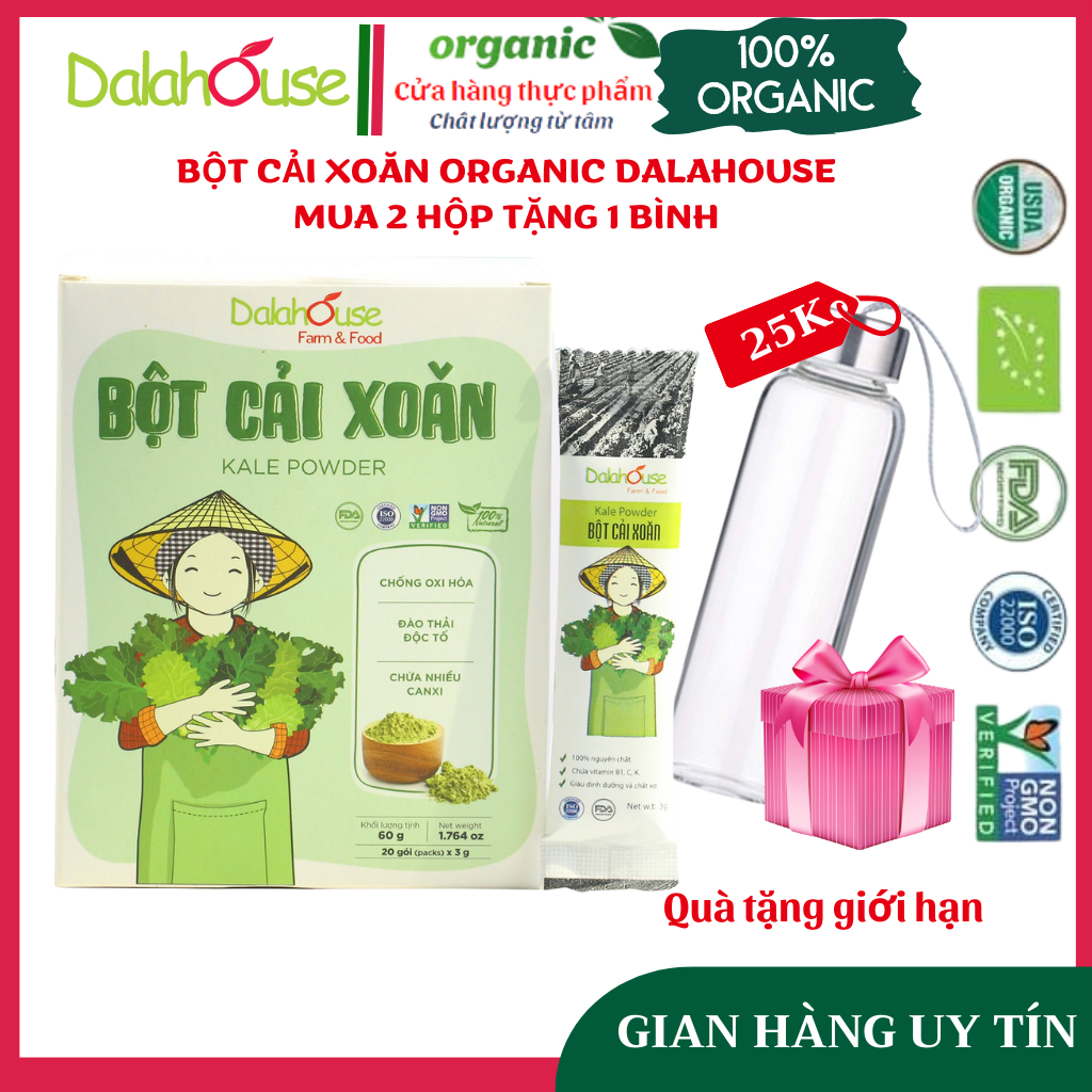 Bột cải xoăn - cải kale dalahouse - cải kale hữu cơ sấy lạnh dalahouse - lon 120g