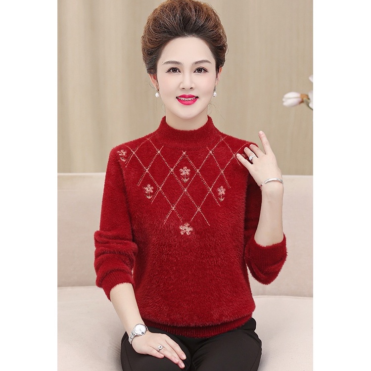 Áo len trung niên cao cấp cho bà cho mẹ len caro
