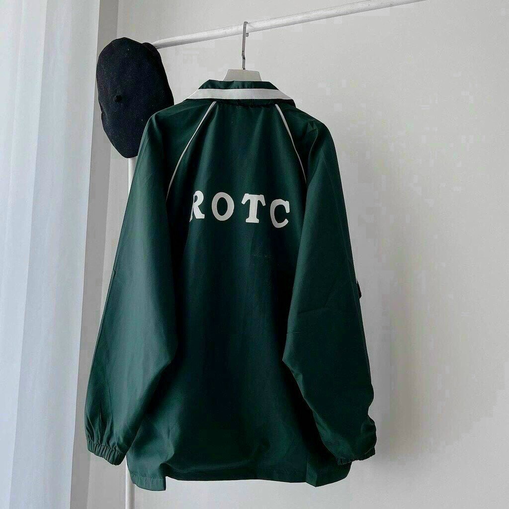 Áo khoác dù cổ bẻ phong cách trẻ trung in ROTC tay bo cổ áo phối viền cá tinh