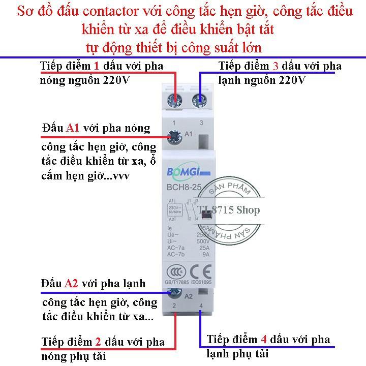 Khởi động từ contactor 2P 32A/220v mini lắp ray cài át BOMGI