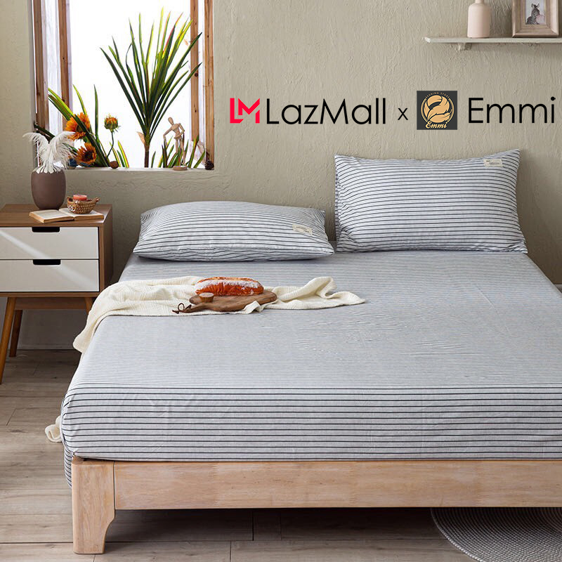 Ga gối cotton đũi Tici kẻ set 3 món 1 ga chun và 2 vỏ gối, chất liệu thấm hút mồ hôi, hút ẩm, giảm nhiệt, mang lại sự thoải mái cho người dùng